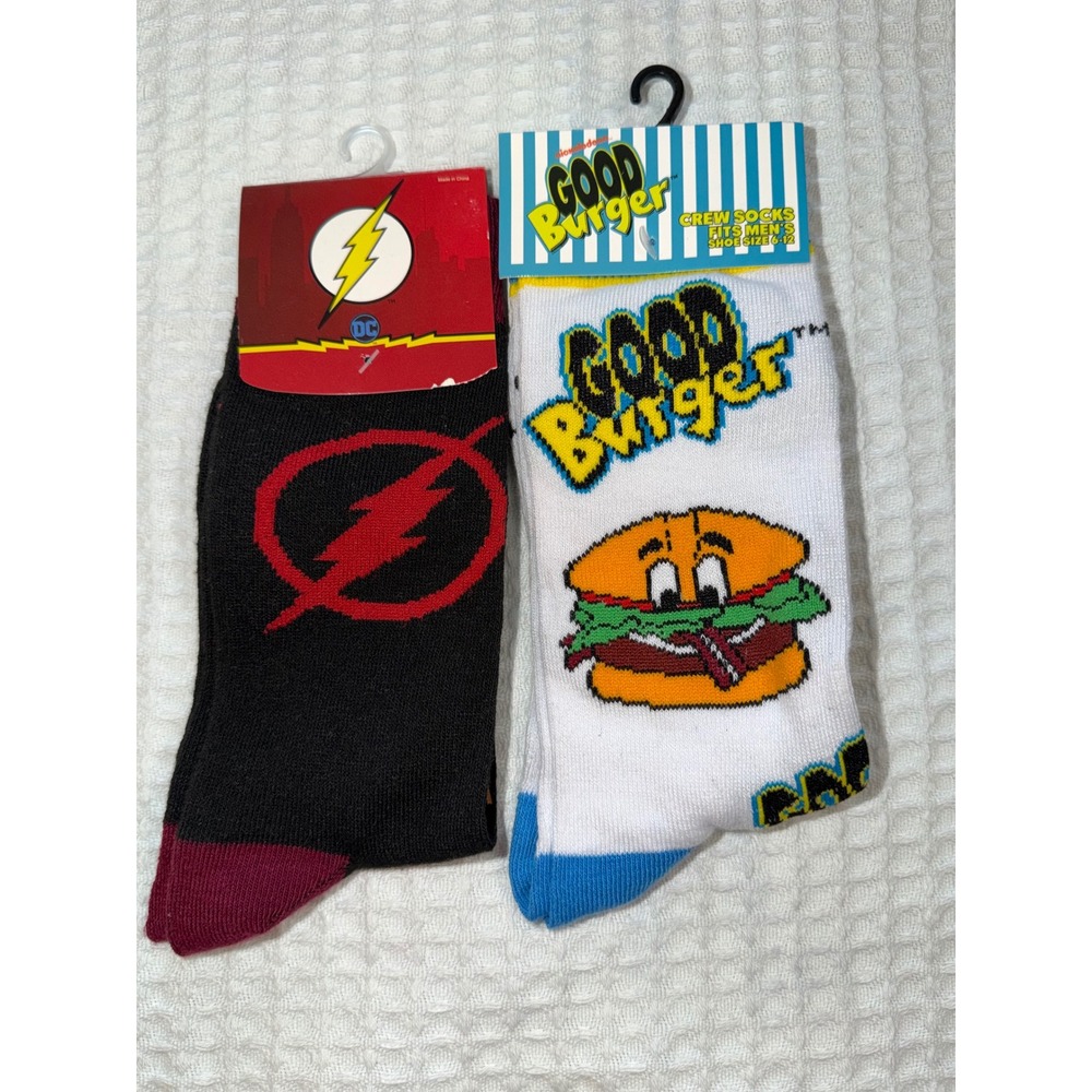 Bioworld Crew Socks Mens 6-12 Multicolor Flash & Good Burger 2 Pair Bundle NWT - Picture 4 of 5